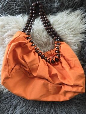 Orange Beaded-Handle Women's Shoulder Bag